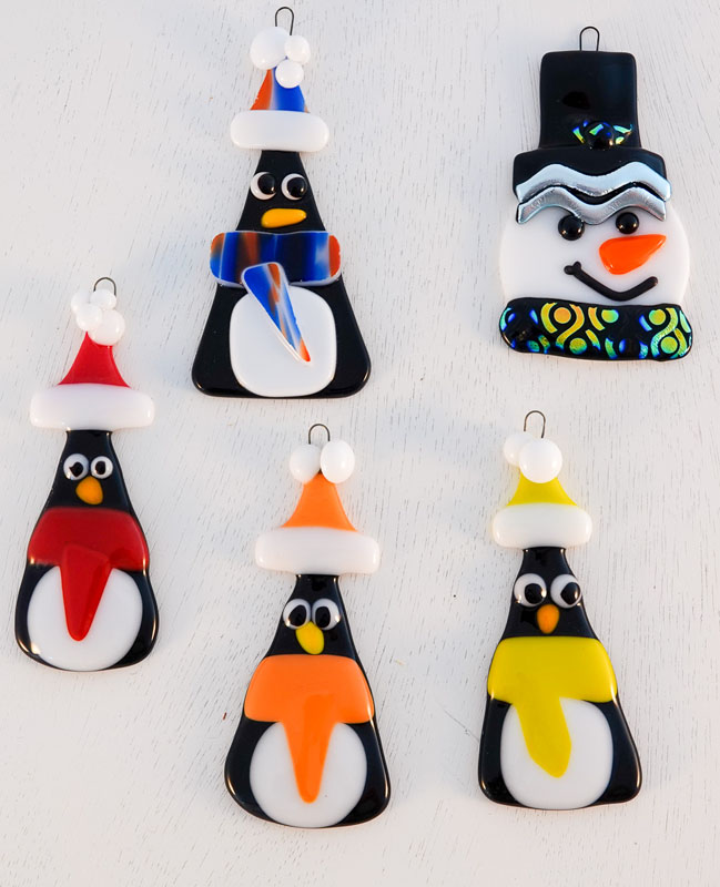 Christmas Ornaments of Penguins and Snowman